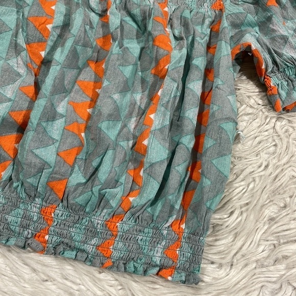Anthropologie Blue and Orange Smocked Puff Sleeve Blouse - Picture 10 of 10